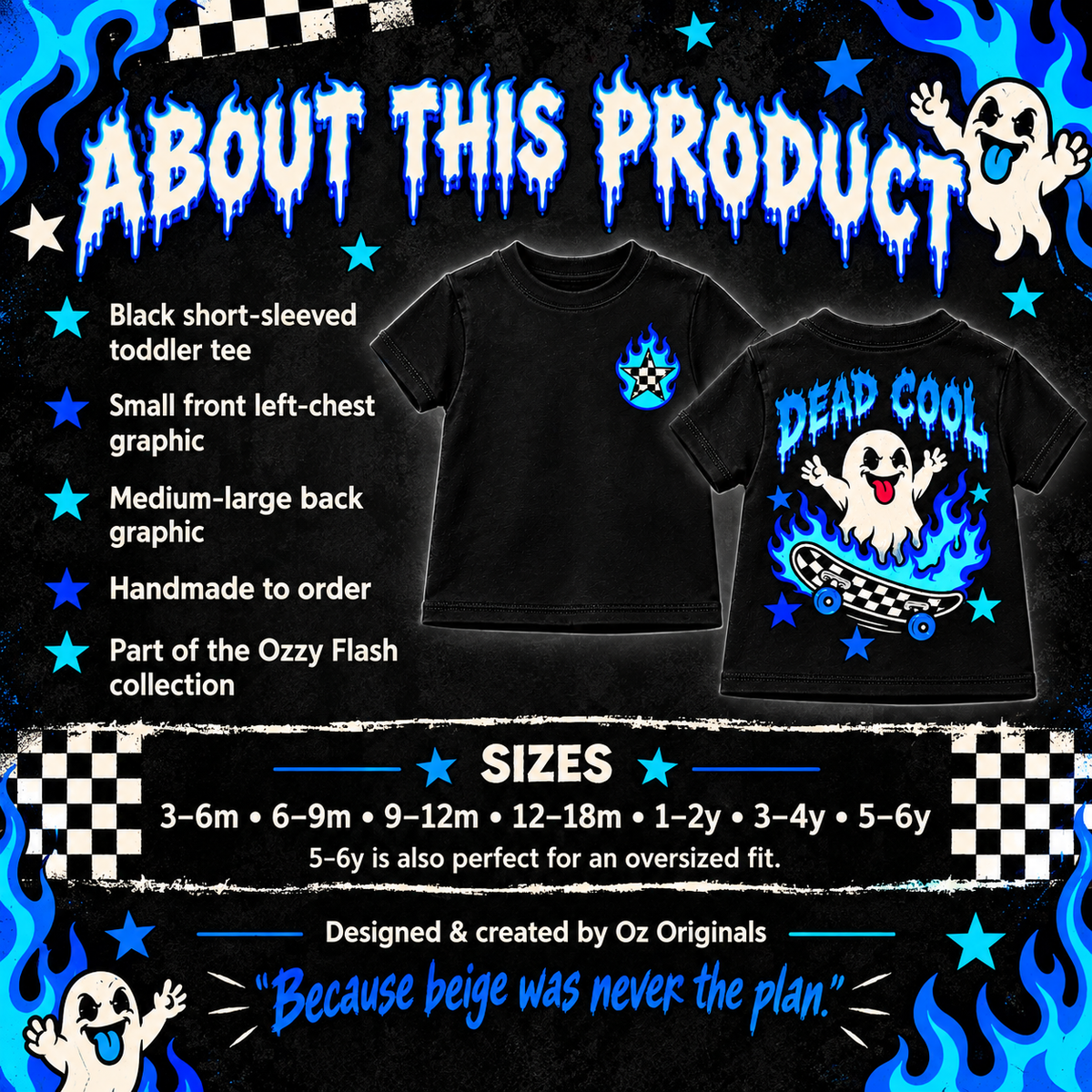 Dead Cool Ghost Skater Toddler T-Shirt | Alternative Black Kids Tee | Ozzy Flash Collection