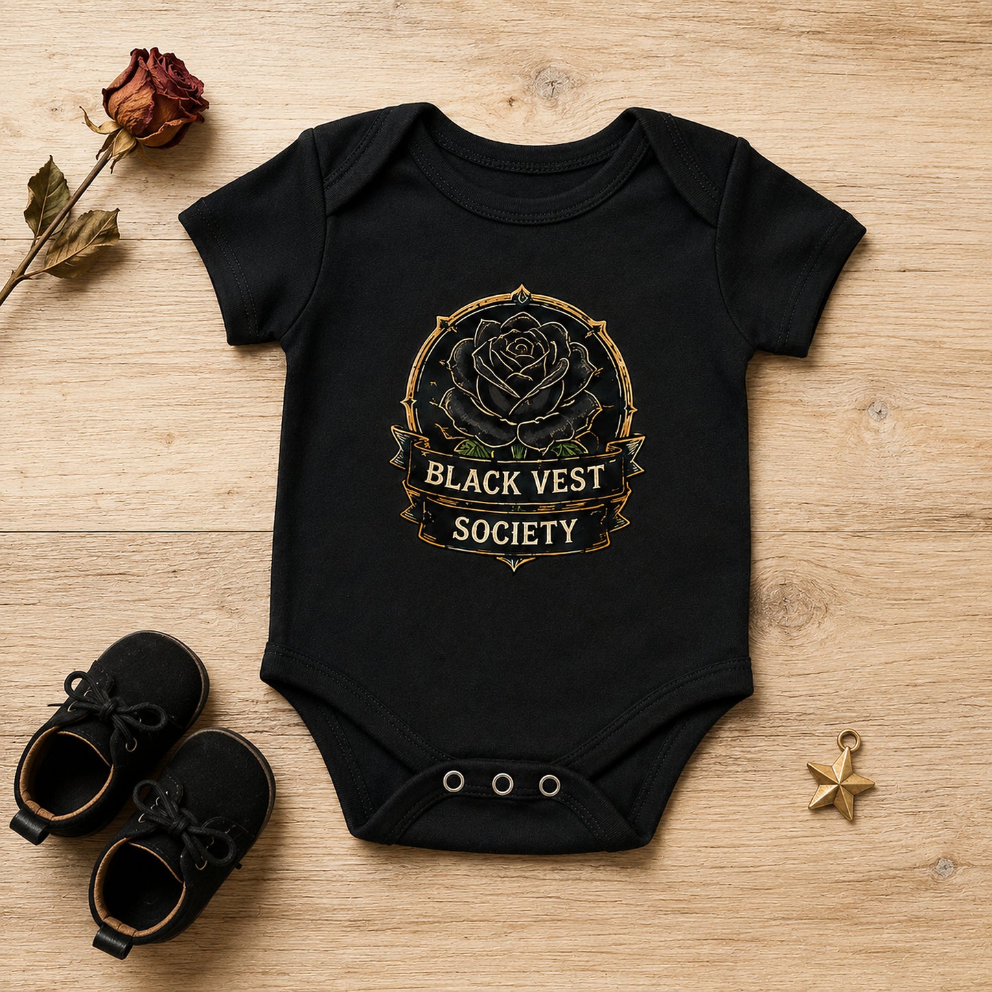 Black Vest Society Baby Vest | Alternative Rock Baby Bodysuit | Black Gothic Baby Clothes | Rock Baby Gift