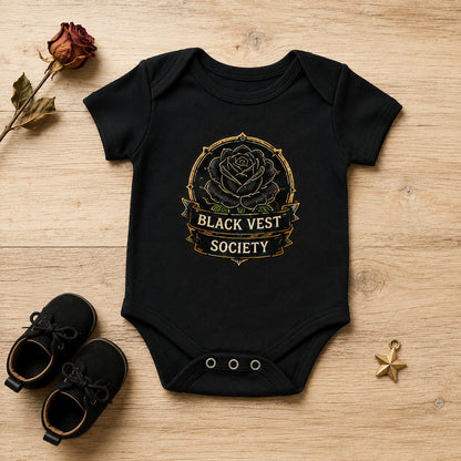 Black Vest Society Baby Vest | Alternative Rock Baby Bodysuit | Black Gothic Baby Clothes | Rock Baby Gift