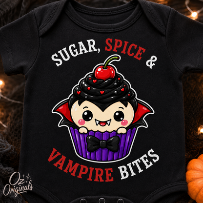 Halloween Baby Vest, Sugar Spice & Vampire Bites, Cute Vampire Cupcake Bodysuit, Alternative Goth Baby Outfit, October Oddities