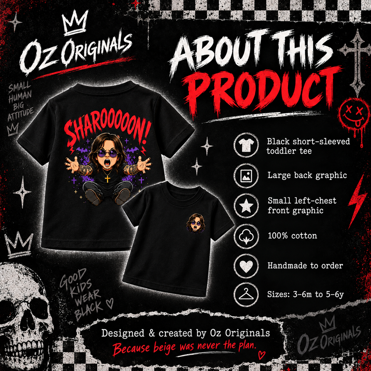 SHAROOOOON! Toddler Tee | Ozzy Osbourne-Inspired Alternative Kids T-Shirt