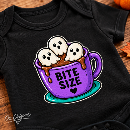 Bite Size Baby Vest | Ghost Hot Chocolate Halloween Baby Bodysuit | October Oddities 👻💜