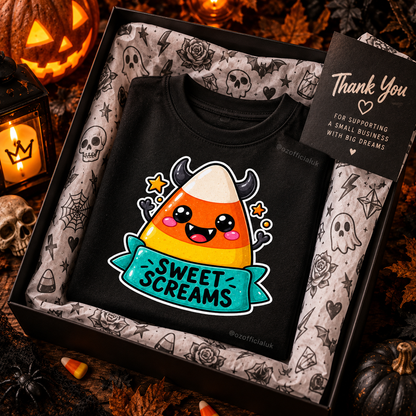 Sweet Screams Toddler T-Shirt – Black Halloween Candy Corn Tee 🍬 🧡
