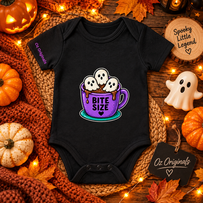 Bite Size Baby Vest | Ghost Hot Chocolate Halloween Baby Bodysuit | October Oddities 👻💜