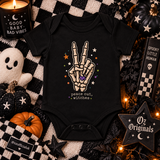 Peace Out, Witches Baby Vest | Alternative Halloween Baby Bodysuit | October Oddities