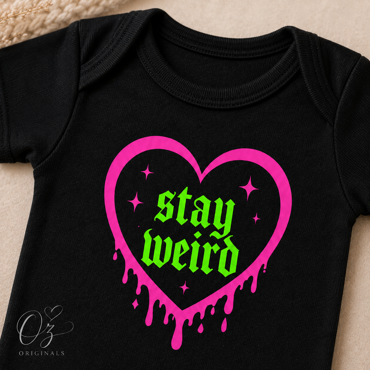 Stay Weird Baby Vest | Halloween Baby Clothes | Alternative Baby Bodysuit | Goth Baby Vest | Spooky Baby Gift | October Oddities 🩷💚