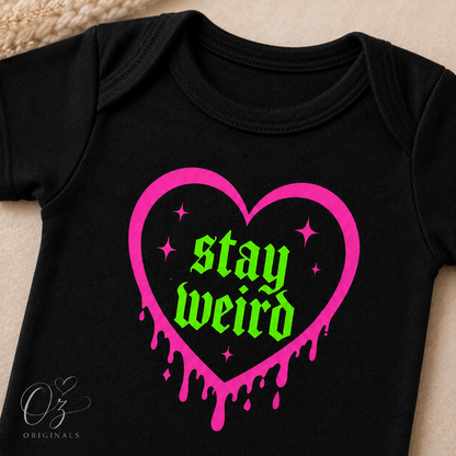Stay Weird Baby Vest | Halloween Baby Clothes | Alternative Baby Bodysuit | Goth Baby Vest | Spooky Baby Gift | October Oddities 🩷💚