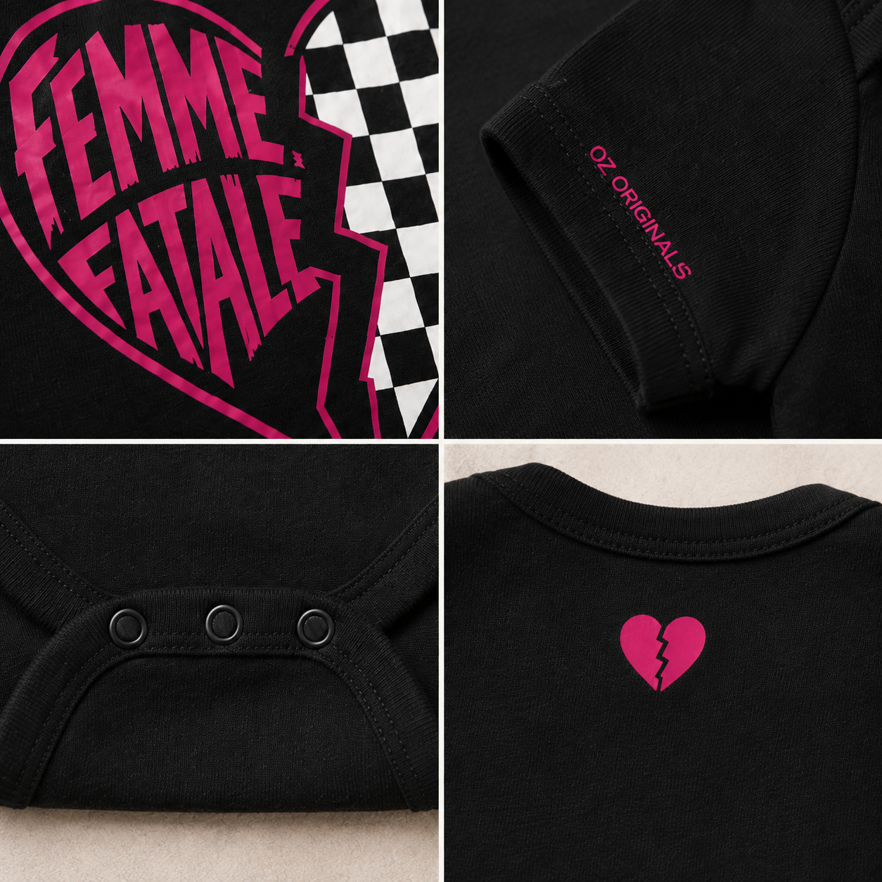 Femme Fatale Baby Vest | Pink Checkerboard Alternative Baby Bodysuit | Punk Baby Clothes 🩷⚡️