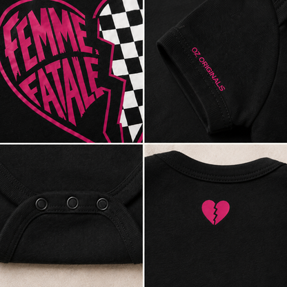 Femme Fatale Baby Vest | Pink Checkerboard Alternative Baby Bodysuit | Punk Baby Clothes 🩷⚡️