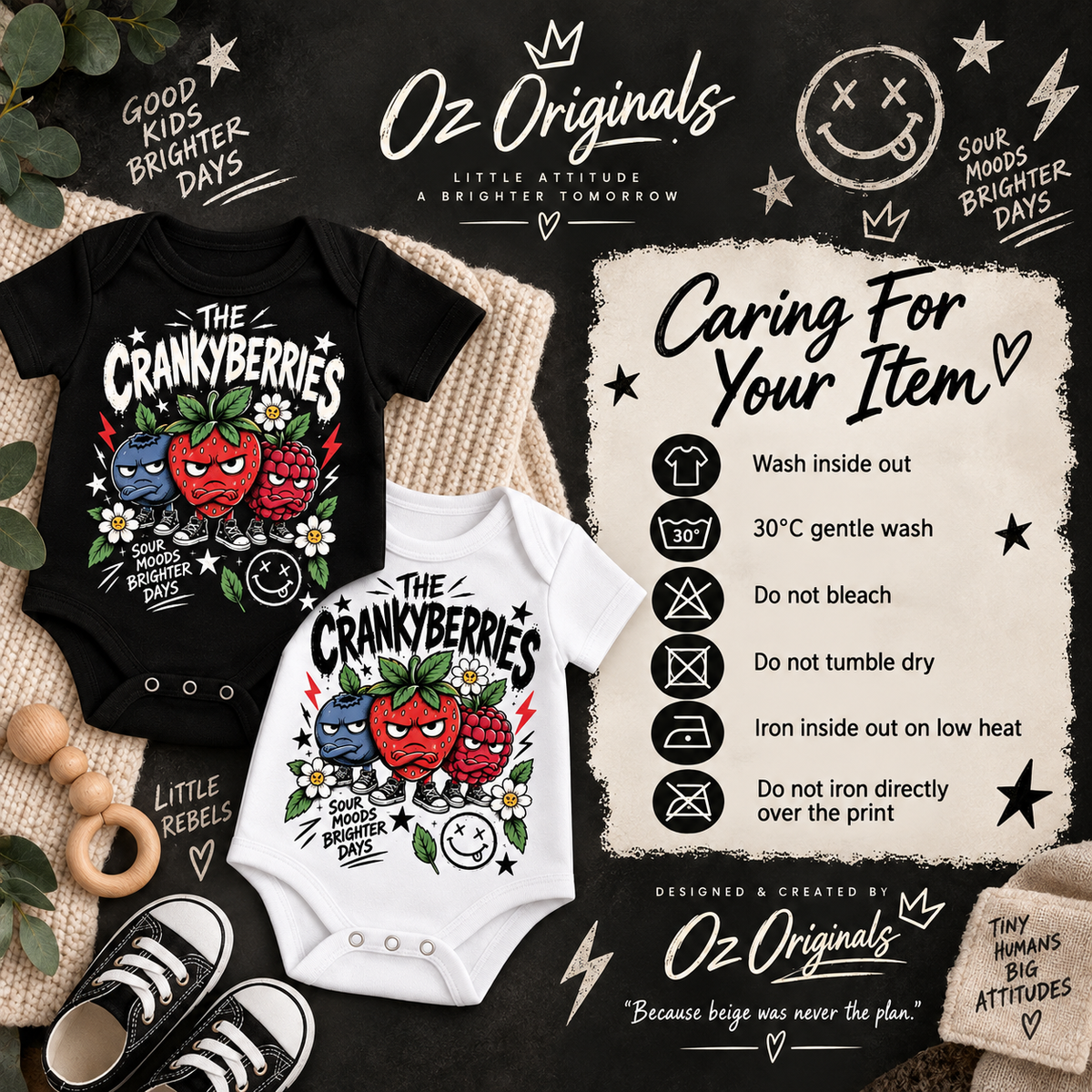 The Crankyberries Baby Vest – Black or White | Alternative Baby Clothing