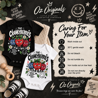 The Crankyberries Baby Vest – Black or White | Alternative Baby Clothing