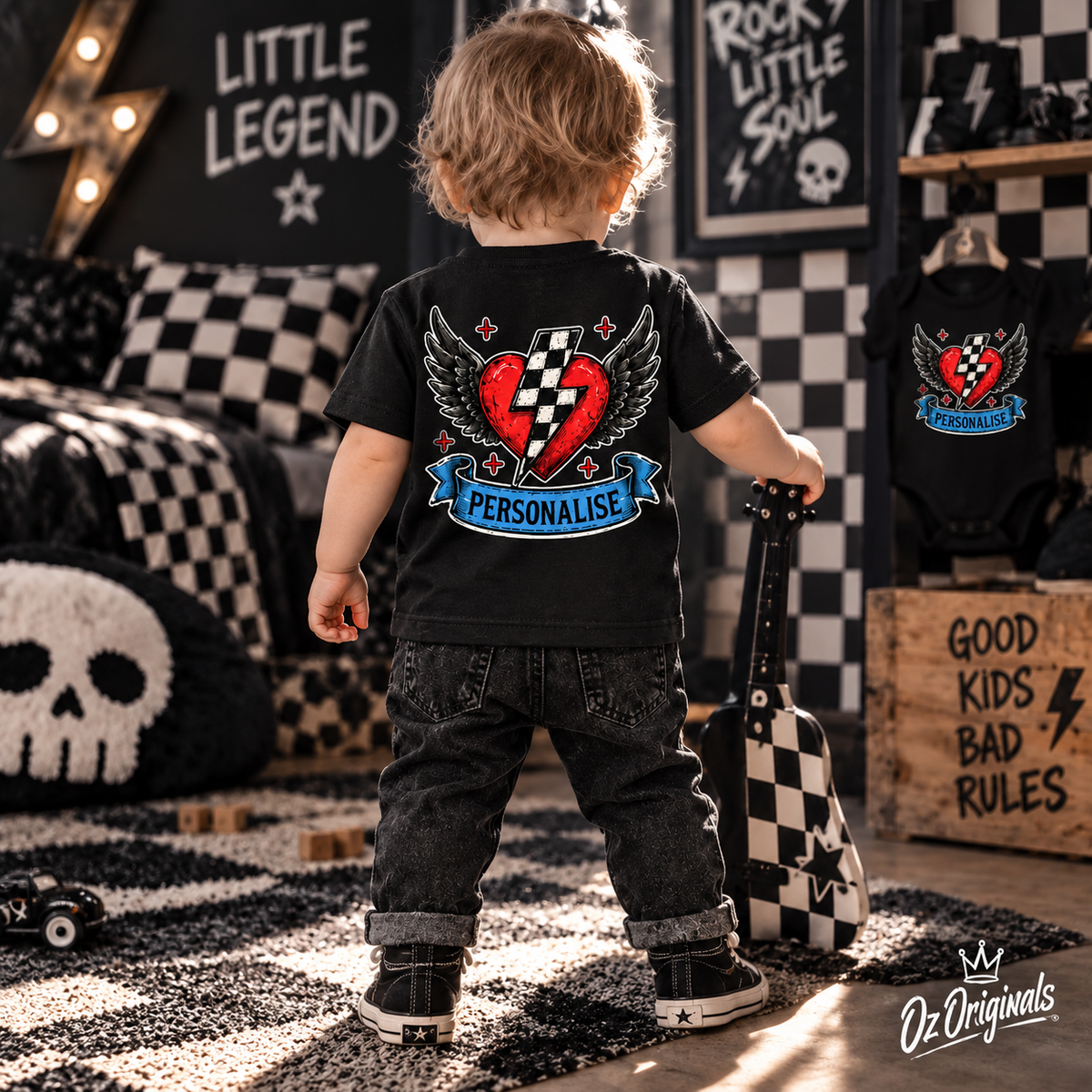 Personalised Winged Heart Toddler Tee | Alternative Kids Clothing | Custom Punk T-Shirt