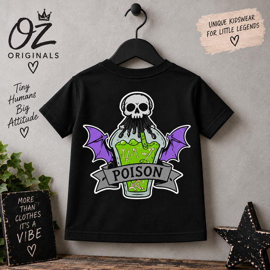 Poison Bottle Alternative Toddler T-Shirt | Gothic Kids Tee | Front & Back Print | Oz Originals 🖤💚💜