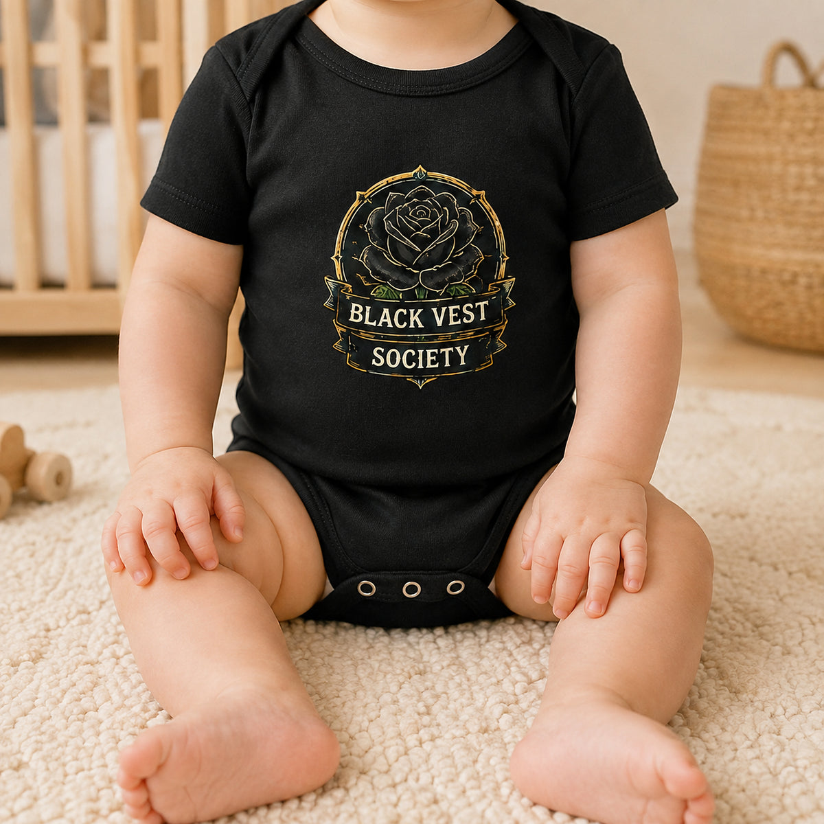 Black Vest Society Baby Vest | Alternative Rock Baby Bodysuit | Black Gothic Baby Clothes | Rock Baby Gift