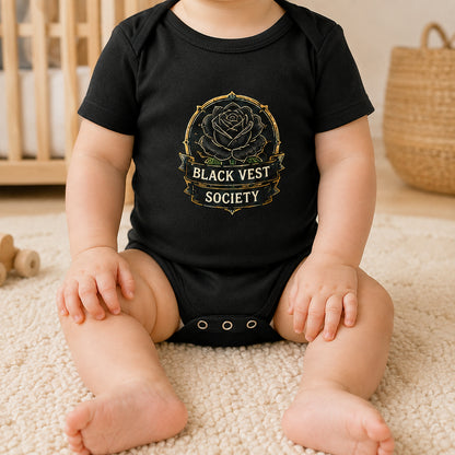 Black Vest Society Baby Vest | Alternative Rock Baby Bodysuit | Black Gothic Baby Clothes | Rock Baby Gift