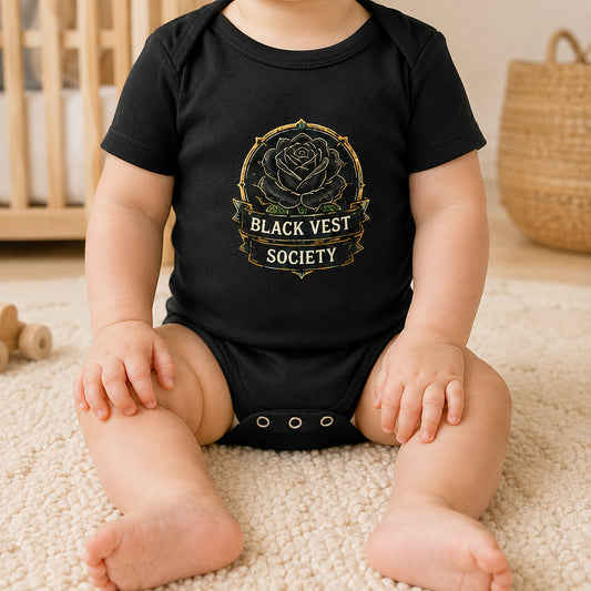 Black Vest Society Baby Vest | Alternative Rock Baby Bodysuit | Black Gothic Baby Clothes | Rock Baby Gift
