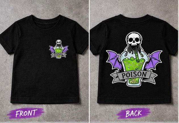 Poison Bottle Alternative Toddler T-Shirt | Gothic Kids Tee | Front & Back Print | Oz Originals 🖤💚💜