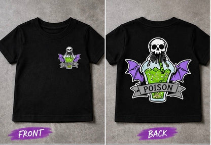 Poison Bottle Alternative Toddler T-Shirt | Gothic Kids Tee | Front & Back Print | Oz Originals 🖤💚💜