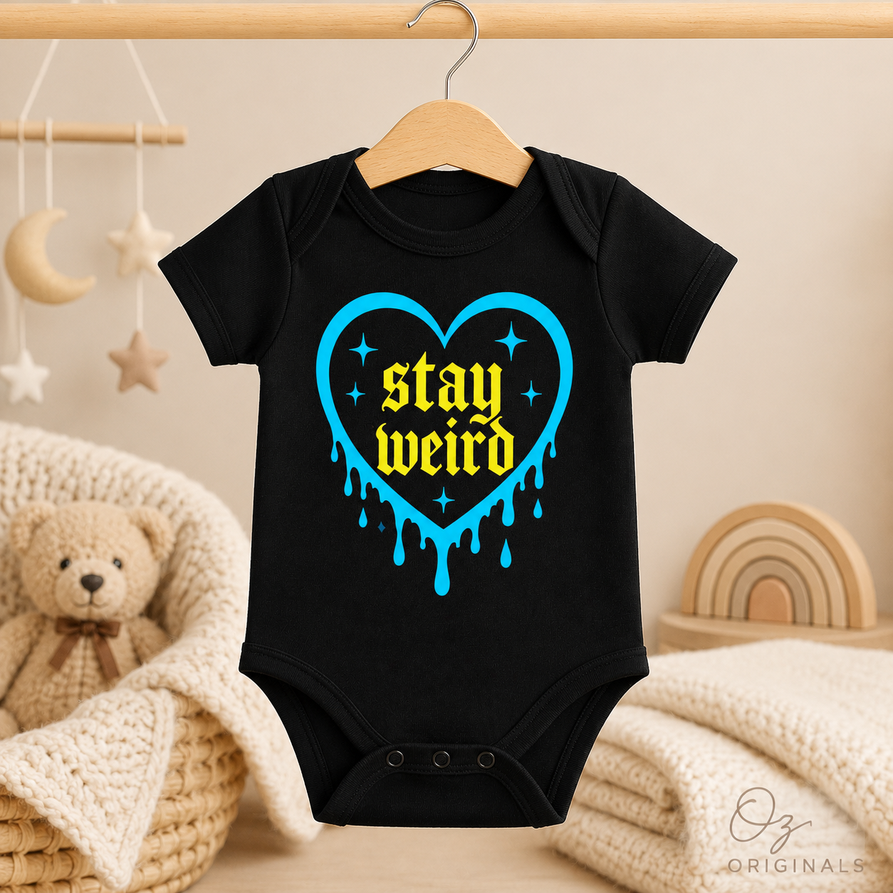 Stay Weird Baby Vest | Halloween Baby Clothes | Alternative Baby Bodysuit | Goth Baby Vest | Spooky Baby Gift | October Oddities 🩷💚