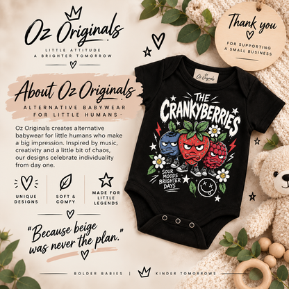 The Crankyberries Baby Vest – Black or White | Alternative Baby Clothing