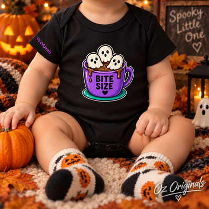 Bite Size Baby Vest | Ghost Hot Chocolate Halloween Baby Bodysuit | October Oddities 👻💜
