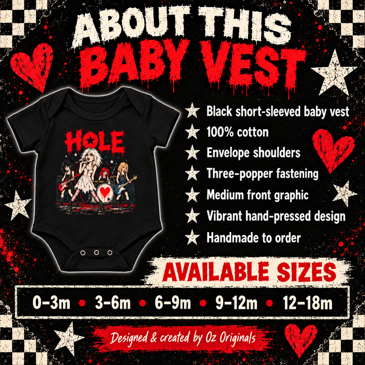 HOLE Cartoon Band Baby Vest/Bodysuit – Black Alternative Kids T-Shirt 🎶❤️