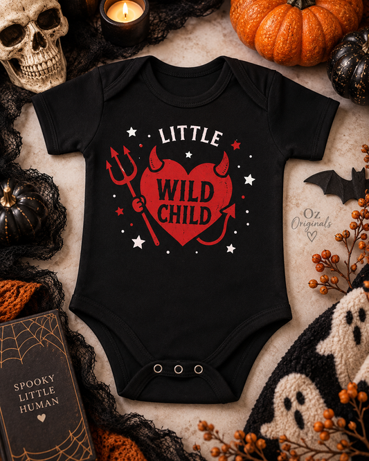 Little Wild Child Baby Vest | Halloween Devil Heart Baby Bodysuit | October Oddities ❤️😈