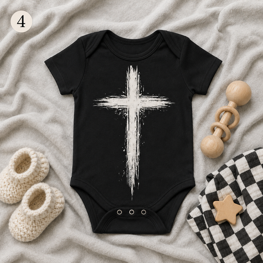 Distressed Cross Baby Vest | Multiple Colour & Pattern Options | Alternative Black Baby Bodysuit | B-Side Collection ❌ 🖤
