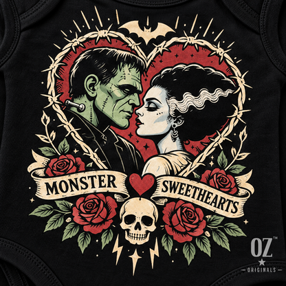 Monster Sweethearts Baby Vest | Gothic Tattoo Flash Alternative Babywear ❤️⚡️