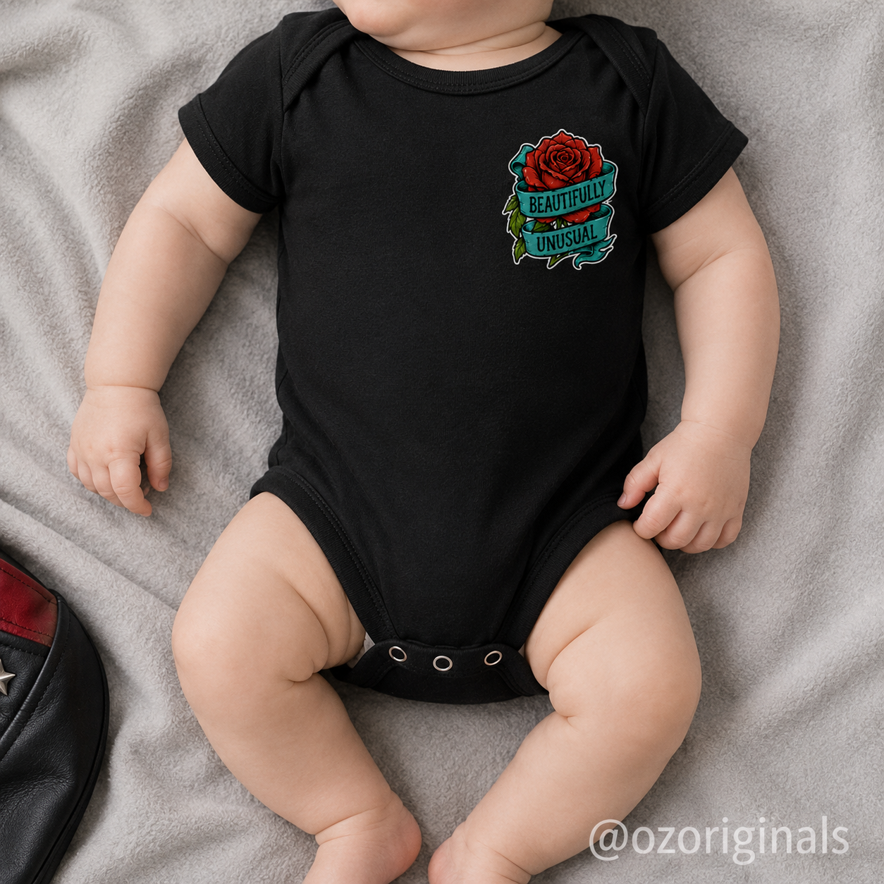 Beautifully Unusual Rose Baby Vest | 2 Print Layout Options | Alternative Tattoo Style Baby Bodysuit 🌹🖤