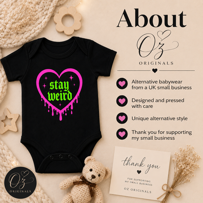 Stay Weird Baby Vest | Halloween Baby Clothes | Alternative Baby Bodysuit | Goth Baby Vest | Spooky Baby Gift | October Oddities 🩷💚