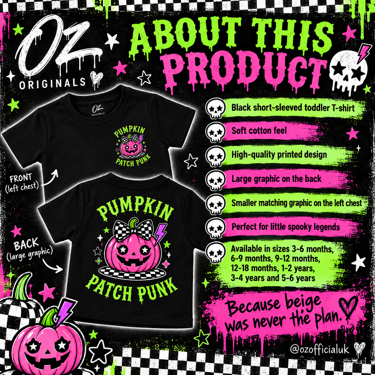Pumpkin Patch Punk Toddler T-Shirt | Alternative Kids Halloween Tee | October Oddities 🎃