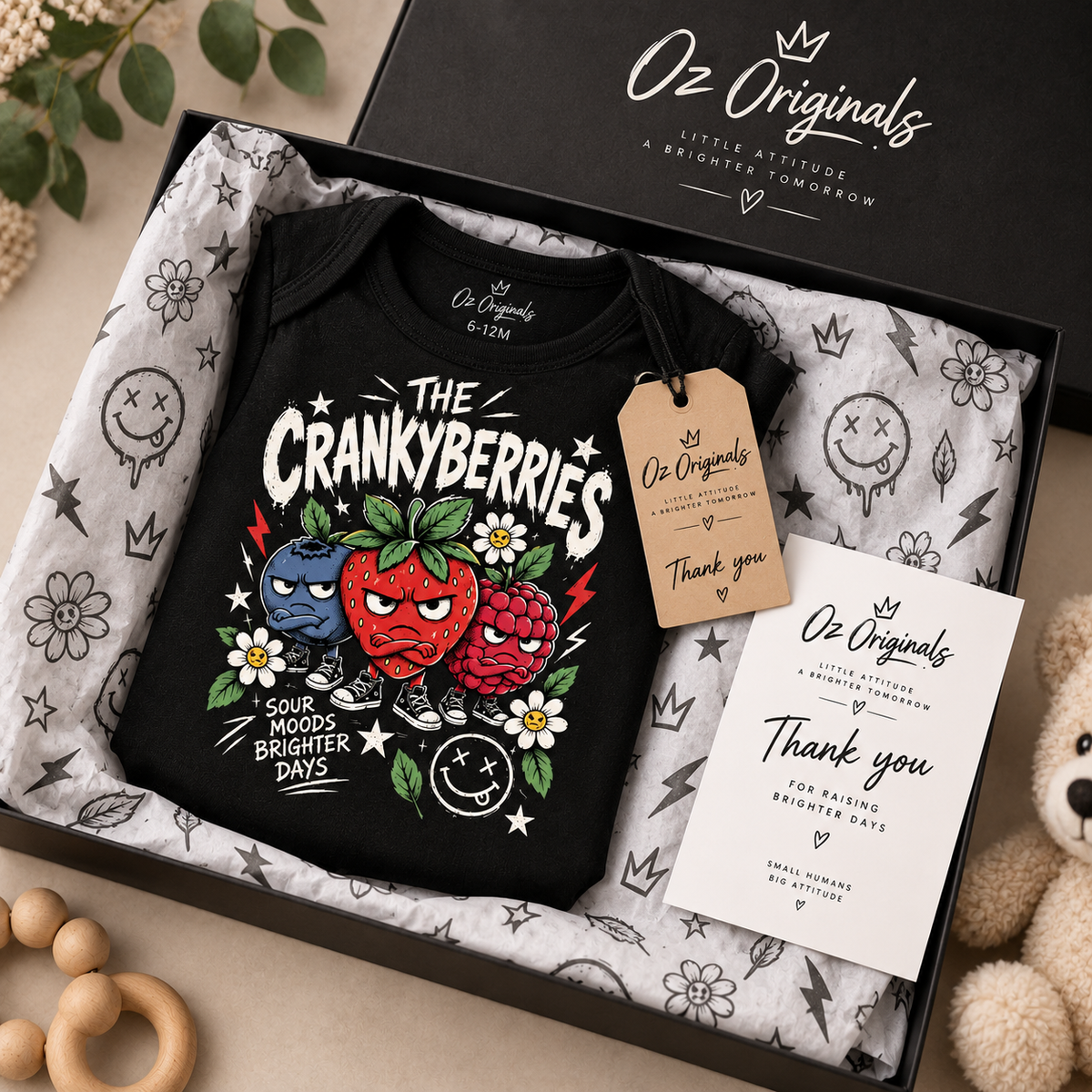 The Crankyberries Baby Vest – Black or White | Alternative Baby Clothing