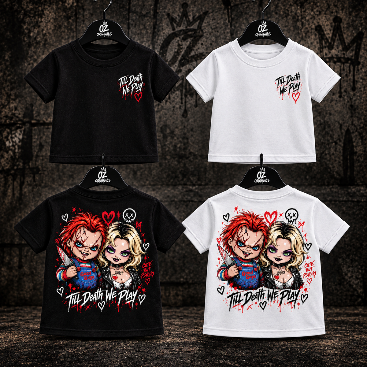 Till Death We Play Chucky & Bride Toddler T-Shirt | Horror Kids Tee | Black or White