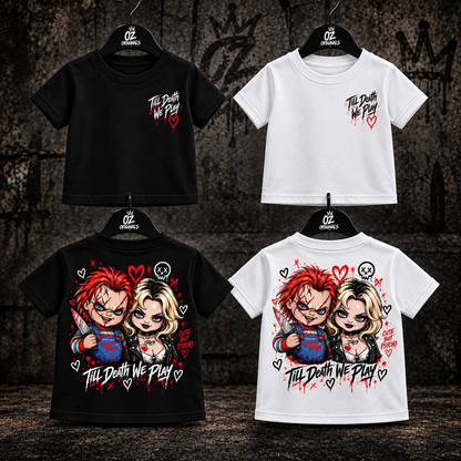 Till Death We Play Chucky & Bride Toddler T-Shirt | Horror Kids Tee | Black or White
