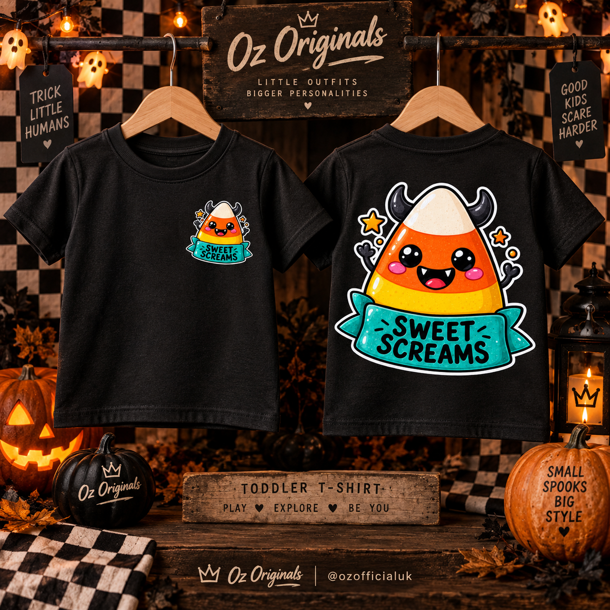 Sweet Screams Toddler T-Shirt – Black Halloween Candy Corn Tee 🍬 🧡