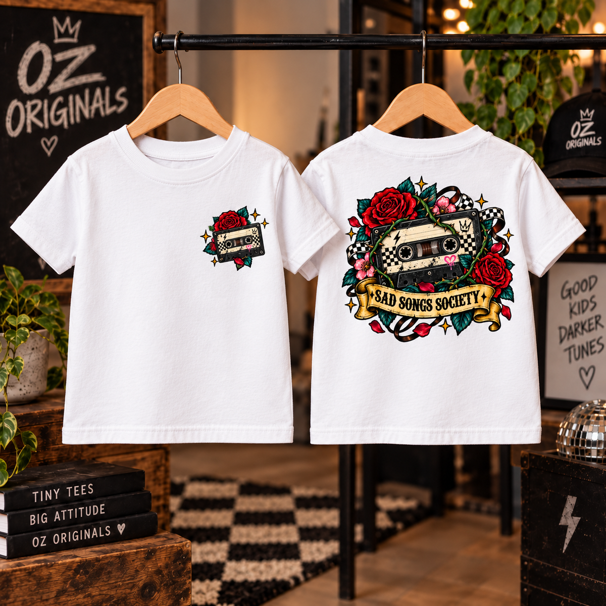 Sad Songs Society Toddler T-Shirt | Alternative Kids Tee | Cassette Mixtape Emo Punk Tee | Black or White