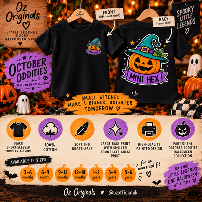 Mini Hex Toddler T-Shirt | Alternative Witchy Pumpkin Kids Tee 🎃💚
