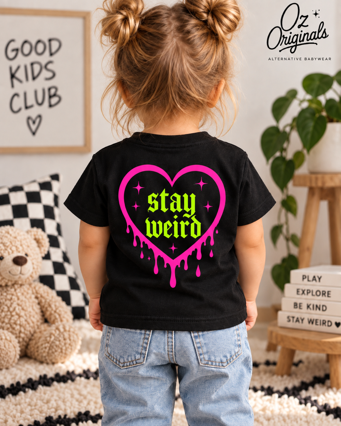 Stay Weird Toddler Tee | Alternative Kids T-Shirt | 2 Colour Options 🩵🩷💛💚