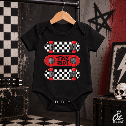 Tiny Riot Skateboard Baby Vest | Alternative Baby Clothes | Checkerboard Punk Baby Outfit