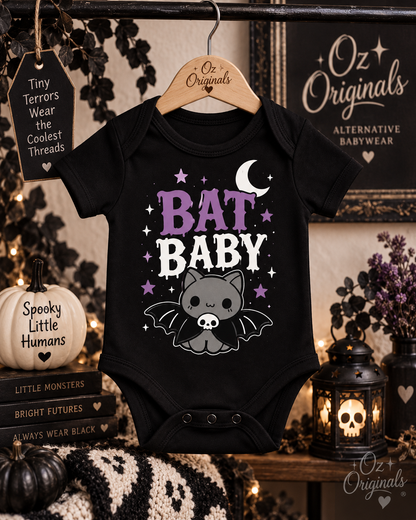 Bat Baby Halloween Baby Vest | Alternative Goth Baby Bodysuit | October Oddities 🦇 💜