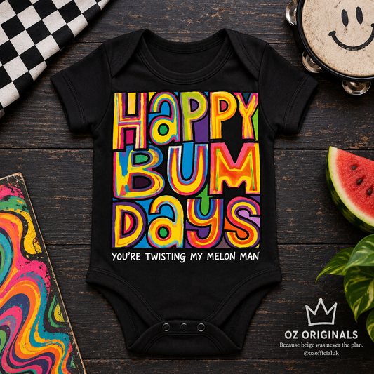 Happy Bum Days Baby Vest | Twisting My Melon Baby Bodysuit | Baby Bands Collection