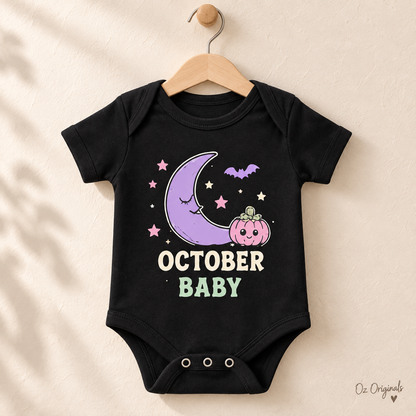October Baby Halloween Moon & Pumpkin Black Baby Vest