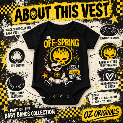 The Off-Spring “Rock. Poop. Repeat.” Baby Vest | Alternative Baby Clothes UK