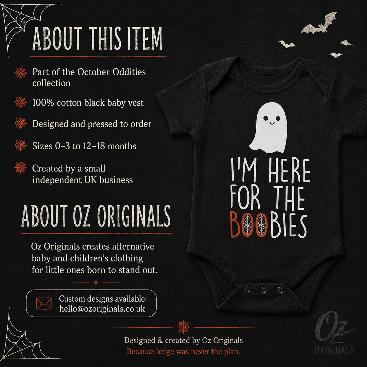 I’m Here for the Boobies Baby Vest | Halloween Baby Bodysuit | Funny Ghost Baby Outfit | Alternative Goth Baby Clothes | OctOdd007 👻