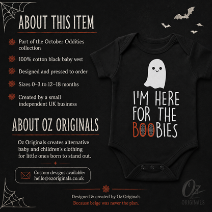 I’m Here for the Boobies Baby Vest | Halloween Baby Bodysuit | Funny Ghost Baby Outfit | Alternative Goth Baby Clothes | OctOdd007 👻