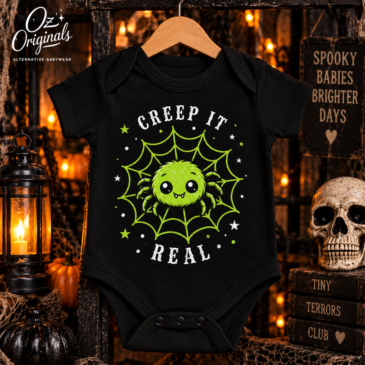 Creep It Real Black Baby Vest | Alternative Halloween Babywear | October Oddities 💚 🕷️