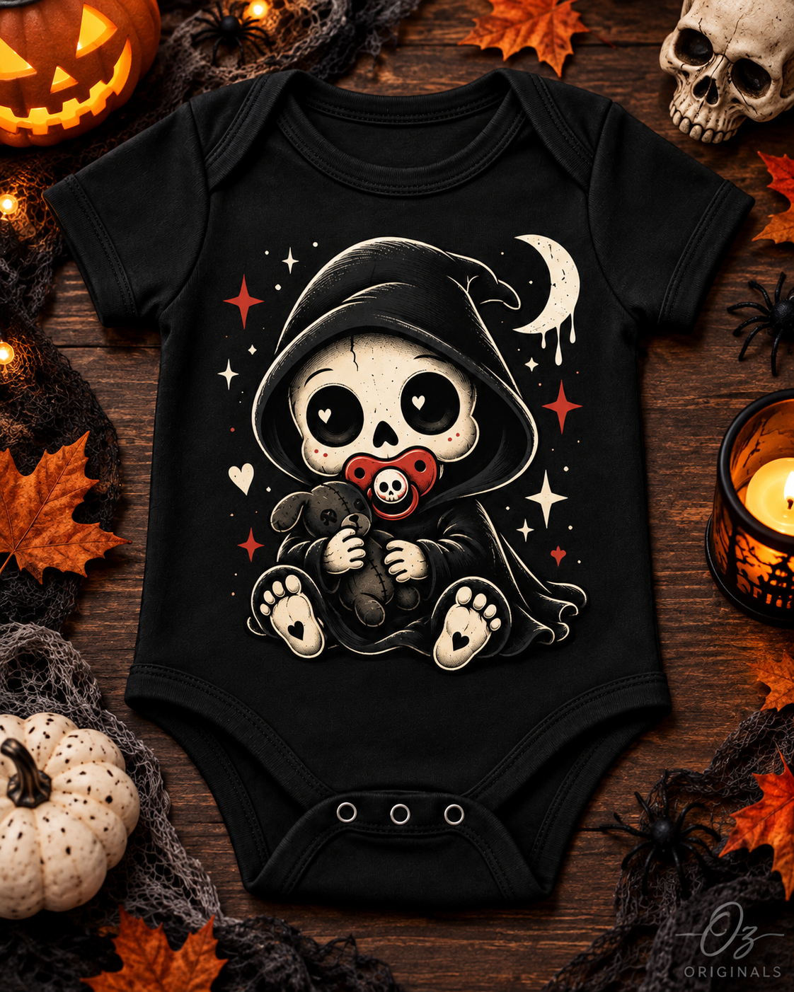 Spooky Little Reaper Baby Vest | Black Alternative Halloween Baby Grow | October Oddities 💀