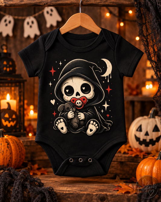 Spooky Little Reaper Baby Vest | Black Alternative Halloween Baby Grow | October Oddities 💀