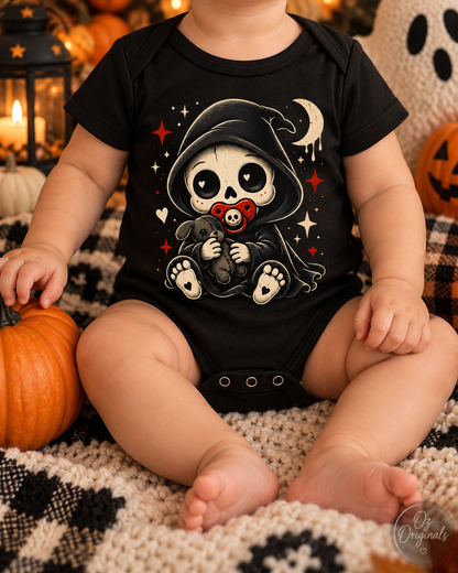 Spooky Little Reaper Baby Vest | Black Alternative Halloween Baby Grow | October Oddities 💀
